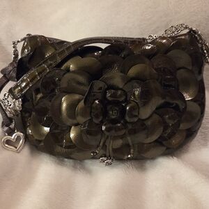 Brighton Metallic Brown Floral Satchel with Beautiful Metal Strap, EUC